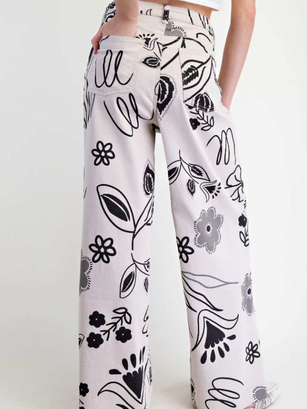 New Easel Women's Floral Printed High Rise Wide Leg Pants Denim Size Small - Picture 8 of 8